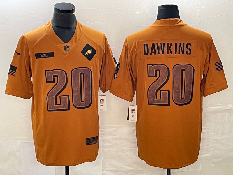 Men's Philadelphia Eagles Brian Dawkins #20 Brown 2023 Salute To Service Retired Limited Jersey